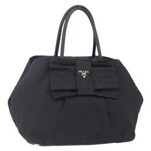 PRADA Hand Bag Nylon Black Gold Auth 152937